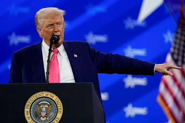 US President Donald Trump during the Conservative Political Action Conference (CPAC) in National Harbor, Maryland, US, on Saturday, Feb. 22, 2025. The Conservative Political Action Conference launched in 1974 brings together conservative organizations, elected leaders, and activists. Photographer: Kent Nishimura/Bloomberg via Getty Images