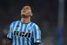 Juan Fernando Quintero reacciona durante el partido de Racing vs. Corinthians