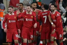 La celebración del Liverpool en la victoria 2-0 contra el Manchester City.