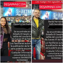 Denuncian la desaparición de dos personas que fueron al concierto de Shakira en Bogotá