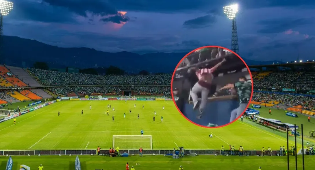 Aparece nuevo video de riña en el estadio Atanasio Girardot por enfrentamiento entre hinchas de Junior y Nacional: se lanzaron de una tribuna