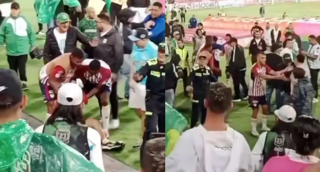 Video de los jugadores de Junior ayudando a hincha de su equipo por golpiza que le estaban dando fanáticos de Nacional.