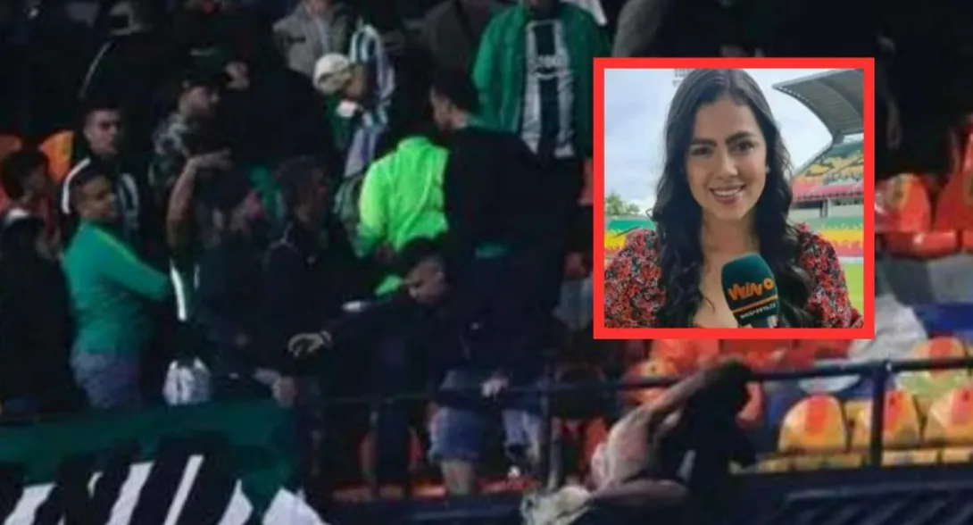 Sheyla García, periodista de Win Sports, vivió de cercal a pelea entre hinchas de Nacional y Junior. Es la primera vez que veía un apuñalado.