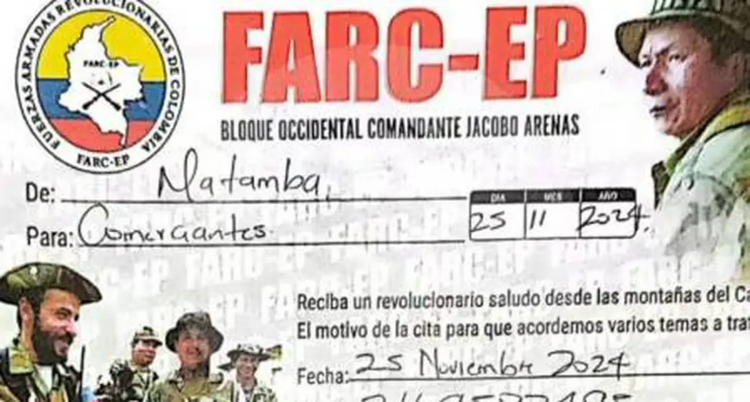 Disidencias de las Farc envían invitación a comerciantes para navidad en Cauca. Exigen suma de dinero para comprar regalos a menores.