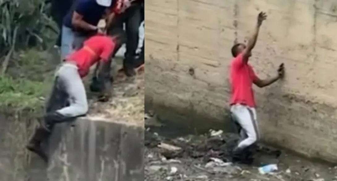 Un hombre cayó a un canal de agua en Cali y fue rescatado por la Policía Nacional y varios vecinos de la zona. 