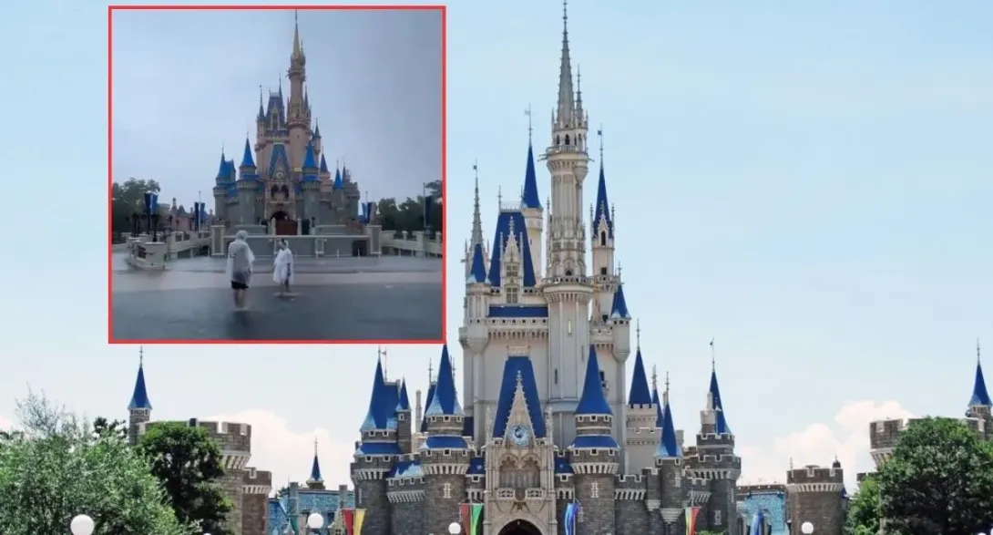 En redes sociales circulan videos donde visitantes de los emblemáticos parques de Walt Disney World caminan en calles inundadas por huracán Milton.