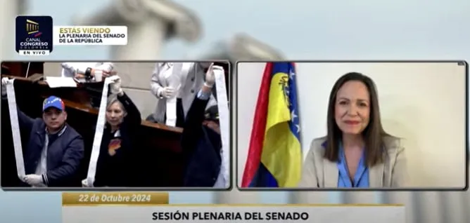 Durante la plenaria del Senado de Colombia, María Corina Machado hizo que se mostraran las actas ante los miembros