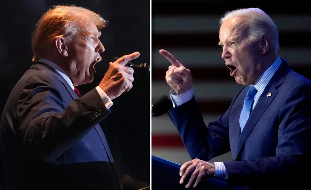 Esta combinación de fotografías tomadas en Columbia, Carolina del Sur, muestra al expresidente Donald Trump, a la izquierda, el 24 de febrero de 2024, y al presidente Joe Biden, el 27 de enero de 2024. (Foto AP).