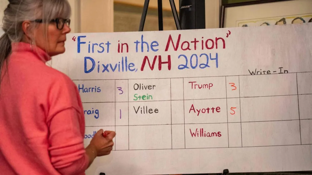 Kamala Harris y Donald Trump recibieron tres votos cada uno en Dixville Notch.